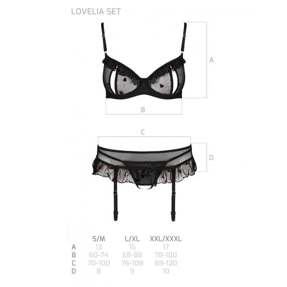 Сексуальний комплект з поясом для панчіх Passion LOVELIA SET XXL/XXXL, black