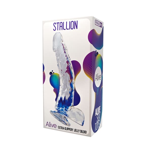 Прозрачный фаллоимитатор Alive Jelly Dildo Stallion, ТПЕ, присоска, диаметр 3,5 см, длина 22 см