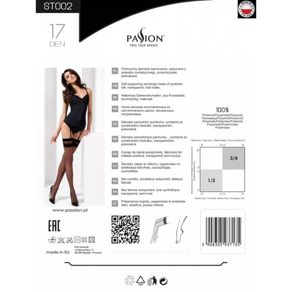 Классические чулки под пояс с дво йной резинкой Passion ST002 5 roso