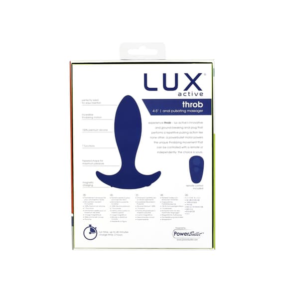 Анальная пробка с пу льсацией Lux Active – Throb – 4.5" Anal Pulsating Massager, пульт ДУ