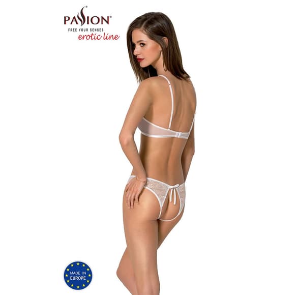 Комплект із бра, трусиків з ажурним декором та відкритим кроком Passion URSULA SET XXL/XXXL, white