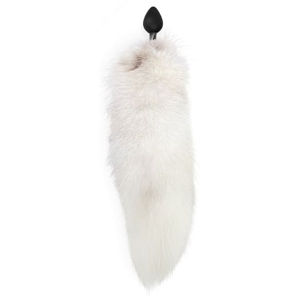 Силіконова анальна пробка з хвостом із натурального хутра Art of Sex size M White fox