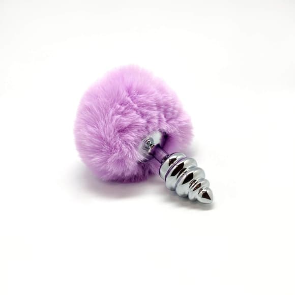 Металева анальна пробка Кролячий хвост ик Alive Fluffy Twist Plug S Purple, діаметр 2,9 см