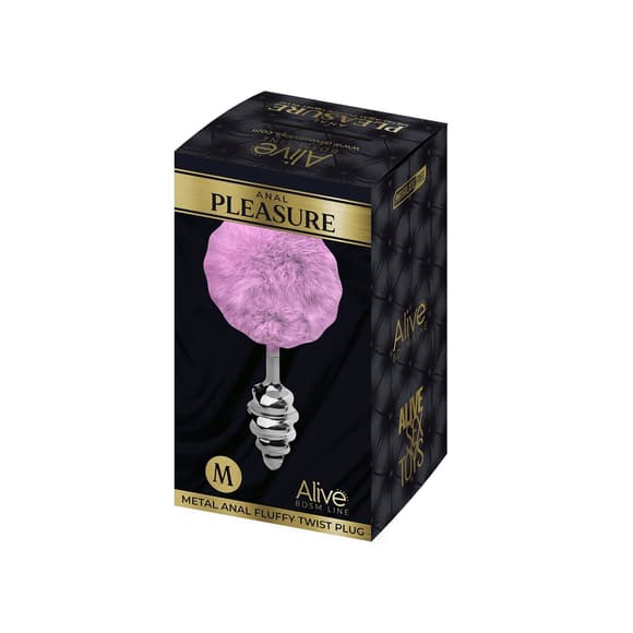 Металева анальна пробка Кролячий хвост ик Alive Fluffy Twist Plug M Purple, діаметр 3,4 см
