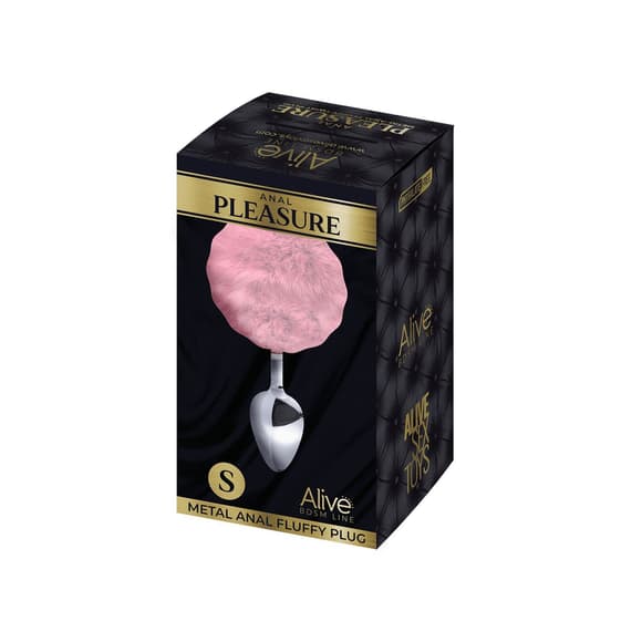 Металева анальна пробка Кролячий хвостик Alive Fluffy Plug S Pink  (м'ята  упаковка!!!)