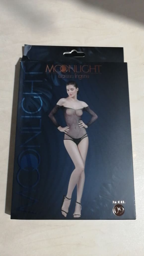 Сетчатое боди со стразами Moonlight Model 09 XS-L Black (мятая упаковка!!!)