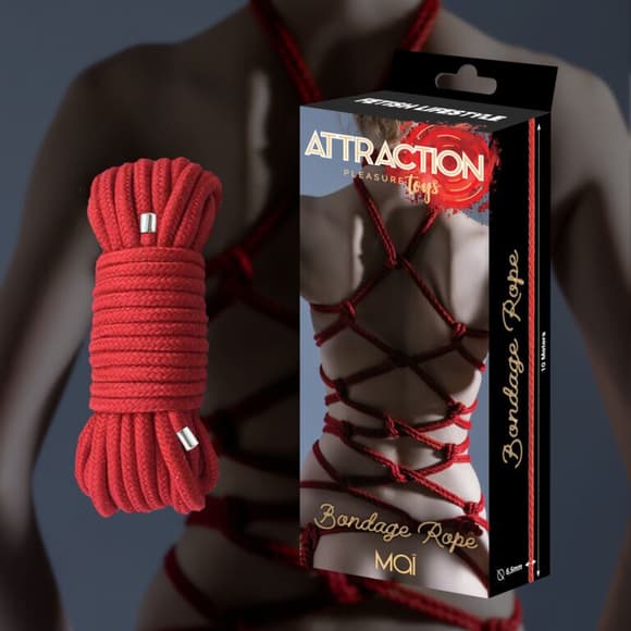 Веревка для BDSM MAI Bondage Rope Red, длина 10 м, диаметр 6,5 мм, полиэстер