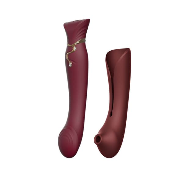 Смартвибратор 3в1 Zalo — Queen Set Wine Red, пульсирующая жемчужина и вакуум, кристалл Swarovski