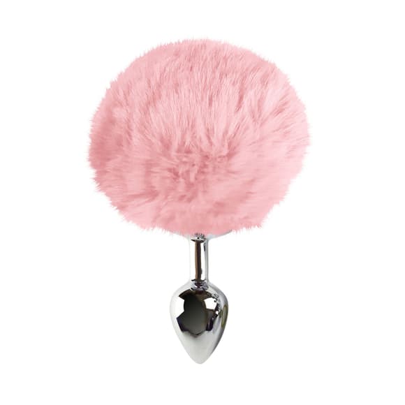 Металлическая анальная пробка М Art of Sex - Metal Butt plug Rabbit Tail Soft pink, диаметр 3,4 см