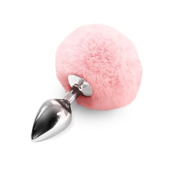 Металлическая анальная пробка М Art of Sex - Metal Butt plug Rabbit Tail Soft pink, диаметр 3,4 см