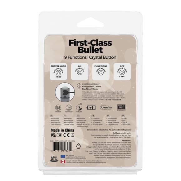 Вибропуля PowerBullet First-Class Bullet 2.5″ with Key Chain Pouch, Gun Metal, 9 режимов вибрации