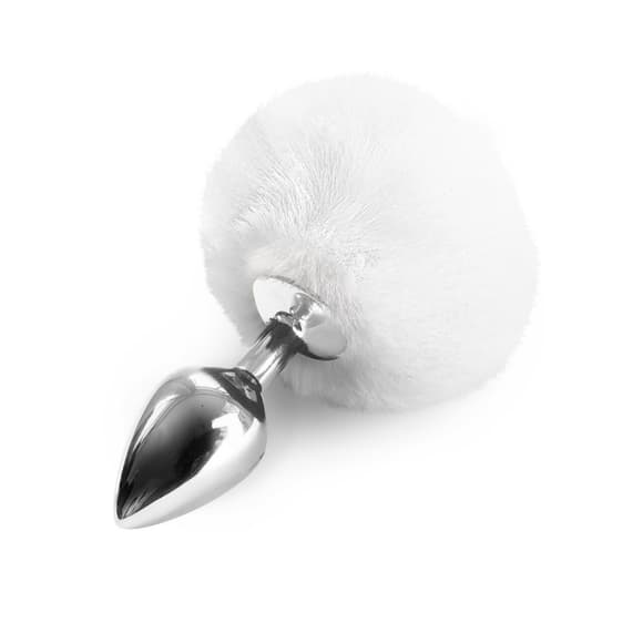 Металлическая анальная пробка М Art of Sex - Metal Butt plug Rabbit Tail White, диаметр 3,4 см