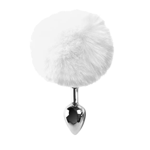 Металлическая анальная пробка М Art of Sex - Metal Butt plug Rabbit Tail White, диаметр 3,4 см