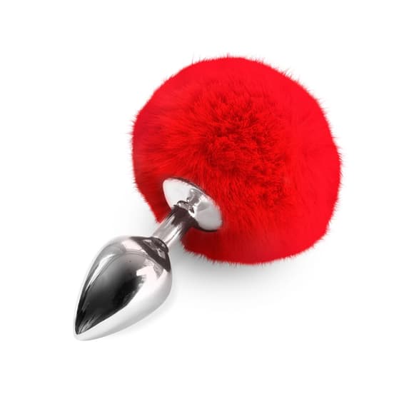 Металлическая анальная пробка М Art of Sex - Metal Butt plug Rabbit Tail Red, диаметр 3,4 см