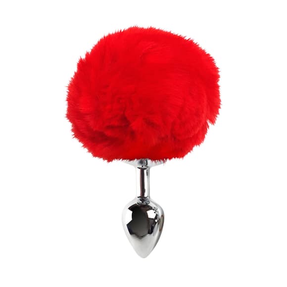 Металлическая анальная пробка М Art of Sex - Metal Butt plug Rabbit Tail Red, диаметр 3,4 см