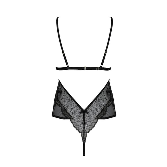 Боди Passion AMBERLY BODY 4XL/5XL black, ассиметричный крой, кружевной лиф, золотая нить