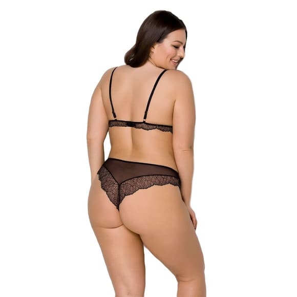 Комплект белья Passion AMBERLY SET 4XL/5XL black, лиф, трусики бразилиана, люрексовая нить