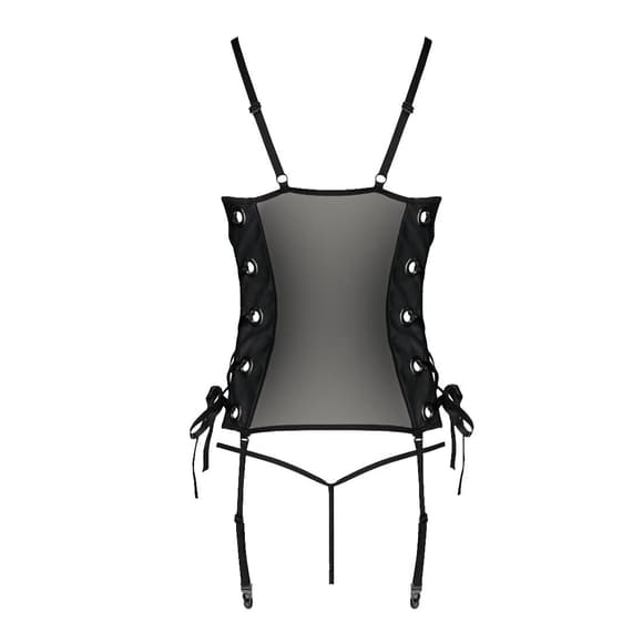 Сетчатый корсет из экокожи Passion MALWIA CORSET 4XL/5XL black, с люверсами и съемными пажами