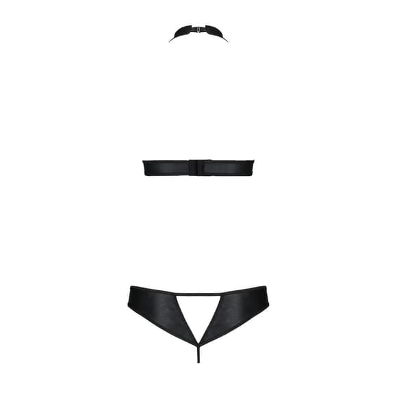 Комплект из экокожи Passion MALWIA SET with Open Bra 6XL/7XL black, топ и трусики с люверсами