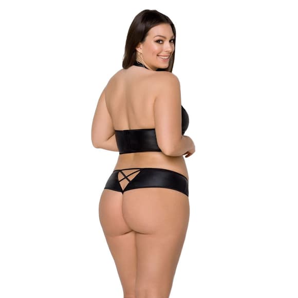 Комплект из экокожи Passion NANCY BIKINI 4XL/5XL black, бра и трусики с имитацией шнуровки