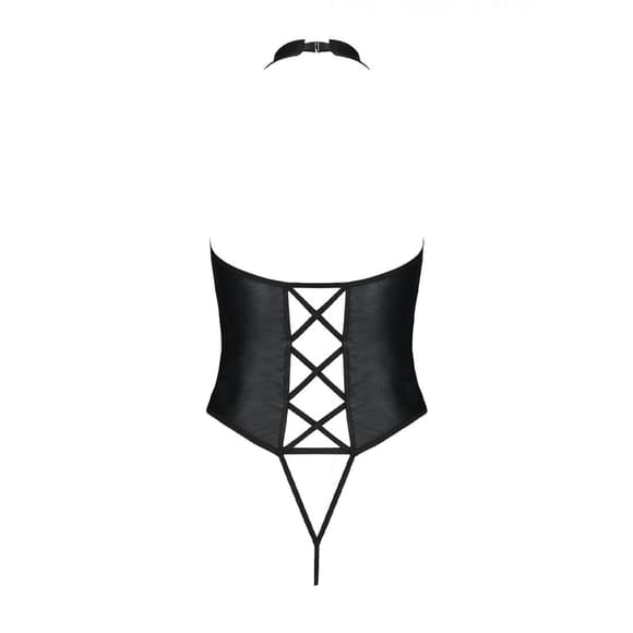 Боди из экокожи Passion NANCY BODY 6XL/7XL black, с имитацией шнуровки и открытым доступом