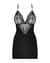 Сатиновий комплект для сну з мереживом Obsessive 828-CHE-1 chemise & thong L/XL, чорний, сорочка