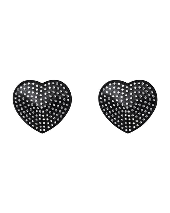 Накладки-сердечки на соски со стразами Obsessive A750 nipple covers, черные (мятая упаковка!!!)