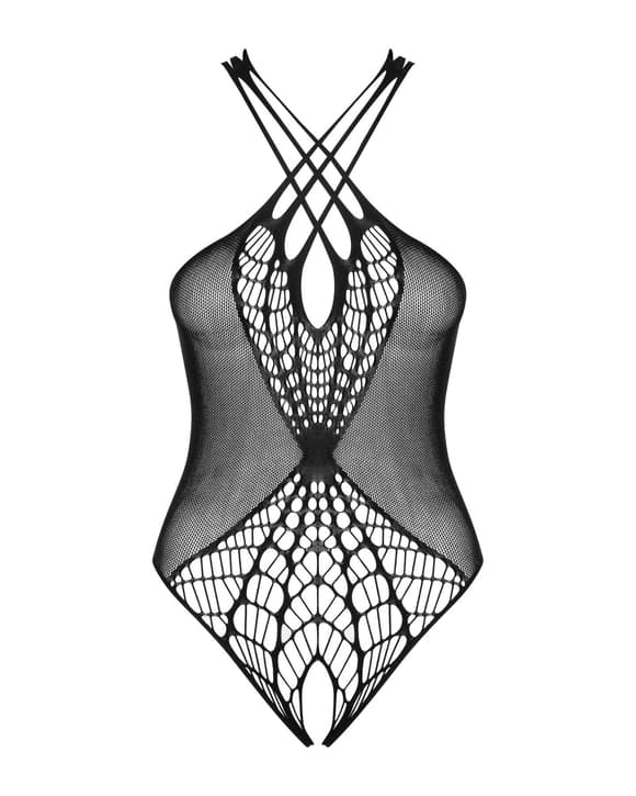 Бодістокінг з великою та дрібною сіткою Obsessive B118 teddy S/M/L, чорний, з доступом