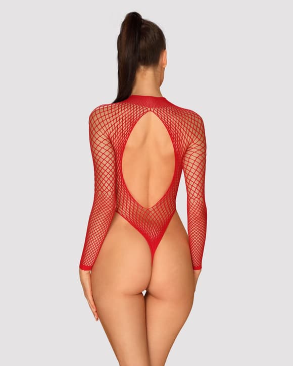 Сітчастий бодістокінг із довгим рукавом Obsessive B126 teddy red S/M/L, червоний