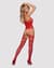 Бодистокинг Obsessive Bodystocking F214 red S/M/L, имитация корсета и чулок на подвязках
