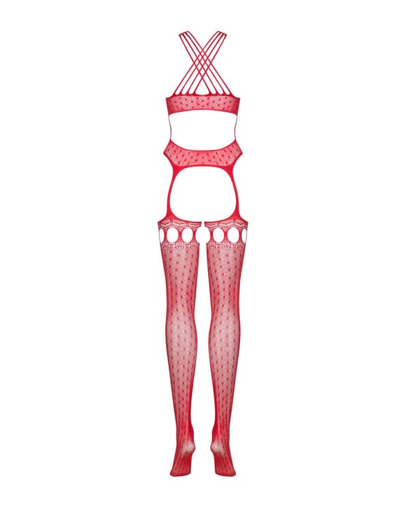 Бодистокинг Obsessive Bodystocking G313 S/M/L red, шнуровка, геометрический декор