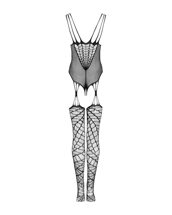 (SALE) Ажурный бодистокинг под паутину Obsessive Bodystocking G325 black S/M/L, черный, комбинезон, имитаци
