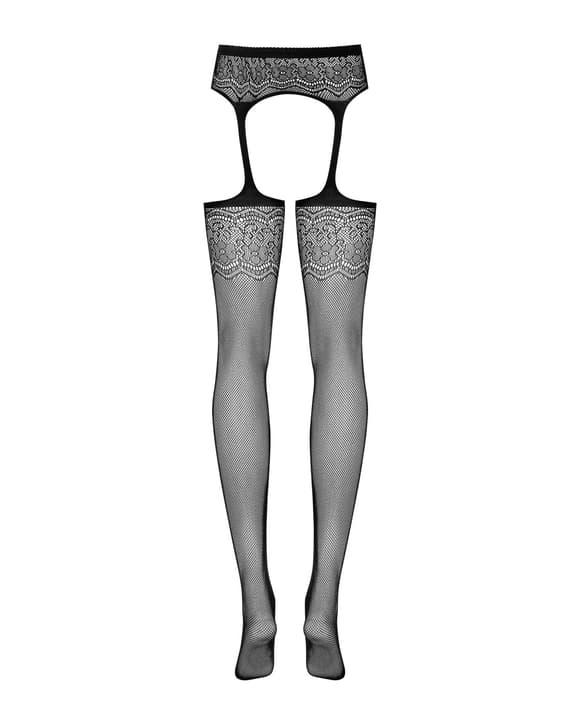 Сетчатые чулки-стокинги с цветочным рисунком Obsessive Garter stockings S207 S/M/L, черные