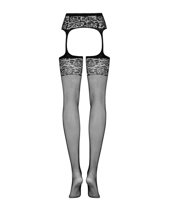 Сетчатые чулки-стокинги с имитацией гартеров Obsessive Garter stockings S500 S/M/L, черные, с доступ
