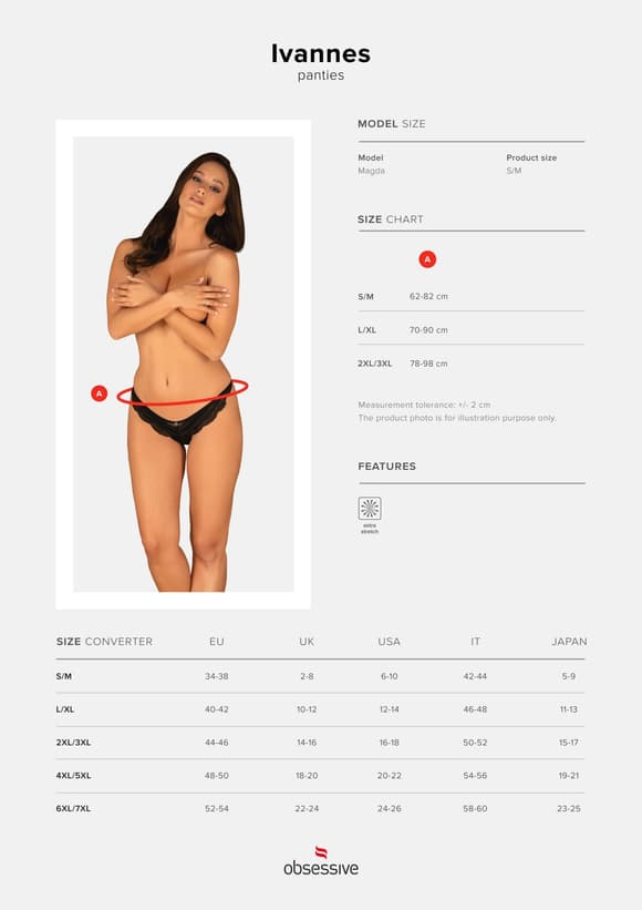 Напівпрозорі трусики з підвіскою Obsessive Ivannes panties black 2XL/3XL, чорні