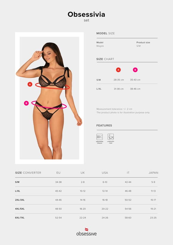 Напівпрозорий еротичний комплект Obsessive Obsessivia 2-pcs set black S/M, бюстгальтер та трусики