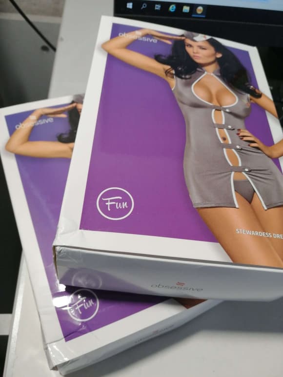 Эротический костюм стюардессы Obsessive Stewardess 3 pcs costume grey S/M (мятая упаковка!!!)