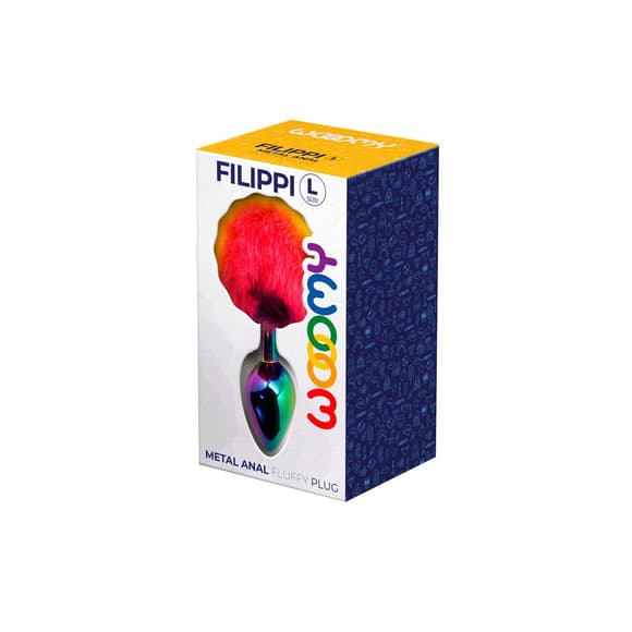 Анальна пробка Wooomy Filippi L, із пухнастим х востиком, діаметр 4 см, довжина 9 см