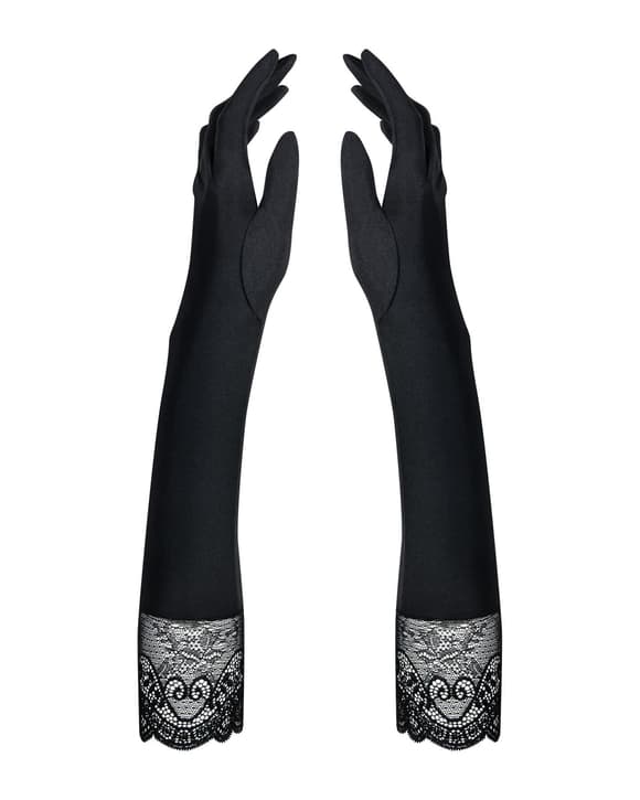 Високі рукавички з каменями та мереживом Obsessive Miamor gloves, black
