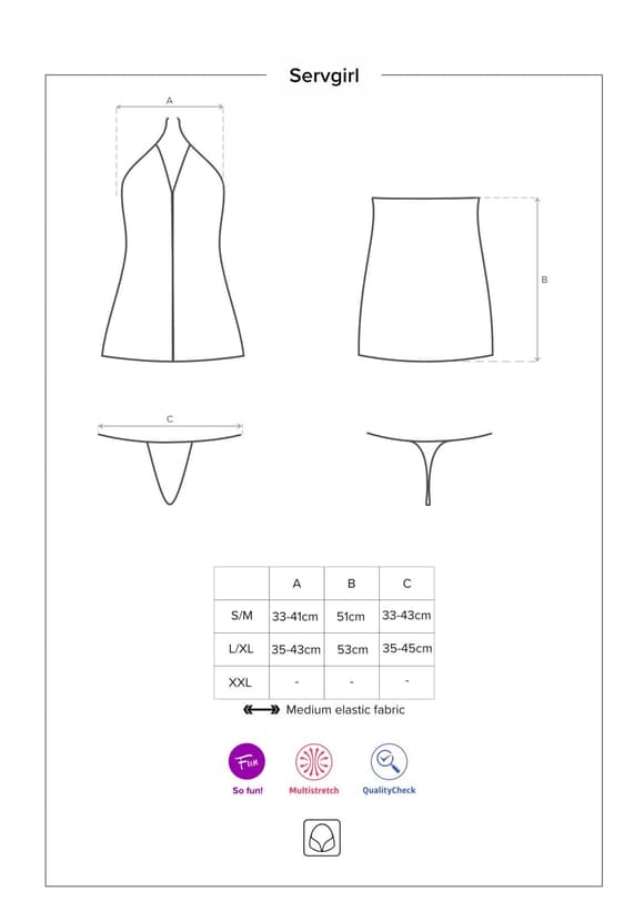 Еротичний костюм покоївки Obsessive Servgirl costume S/M, халат, стрінги, фартух, обруч