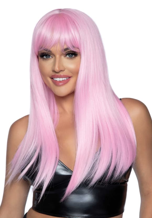 Длинный розовый парик Leg Avenue Long straight bang wig Pink, гладкий, 61 см