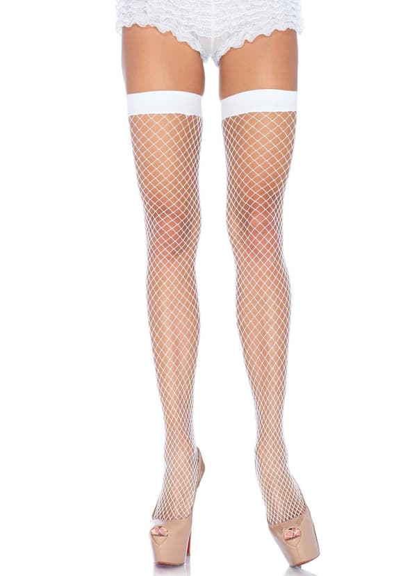 Панчохи-сітка Leg Avenue Fishnet Thigh Highs One size, White, дрібна сітка