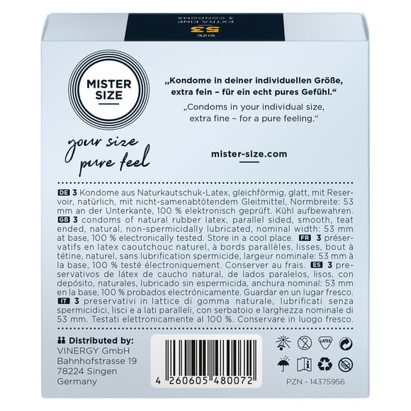 Презервативы Mister Size - pure feel - 53 (3 condoms), толщина 0,05 мм