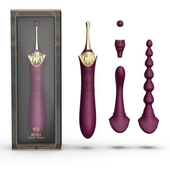 Мультифункциональный вибратор Zalo — Bess 2 Velvet Purple, 4 насадки, подогрев
