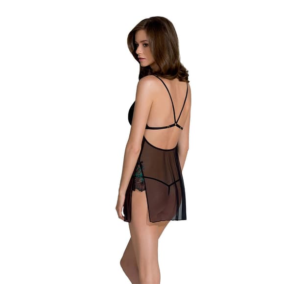 Сорочка Passion DELIENA CHEMISE S/M black, стринги с заниженной талией