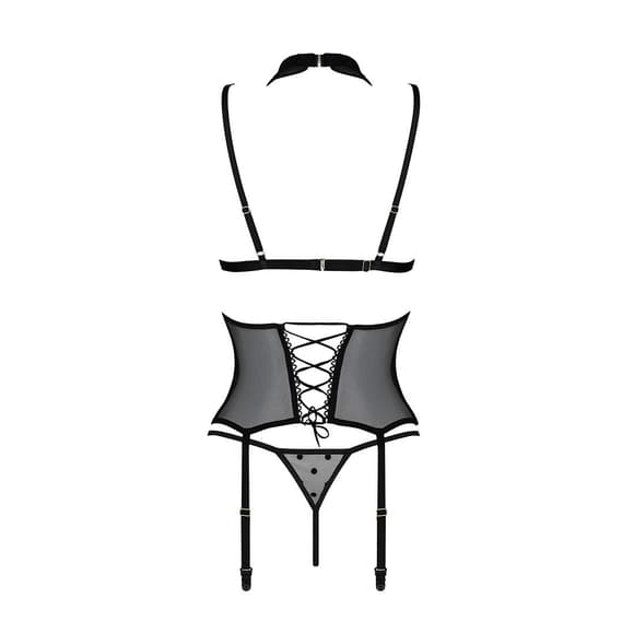 Корсет с открытой грудью Passion DOMINICA CORSET XXL/XXXL black, пажи для чулок, стринги