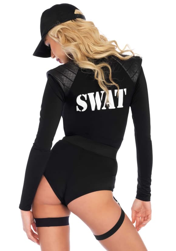 Костюм эротического спецназа Leg Avenue SWAT Team Babe XS, боди, пояс, подвязки, игрушечная рация, кепка