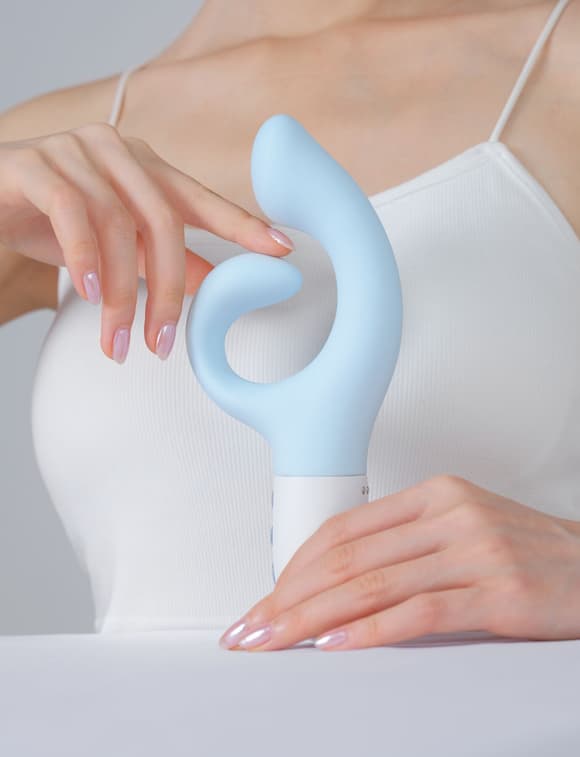 Вибратор-кроли к для точки G KISTOY Big G Blue, изогнутый отросток, автоматический подогрев