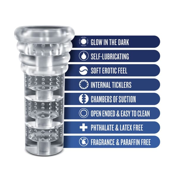 Мастурбатор Blush Rize – Luz Glow in the Dark Masturbator – Clear, всасывание, светится в темноте