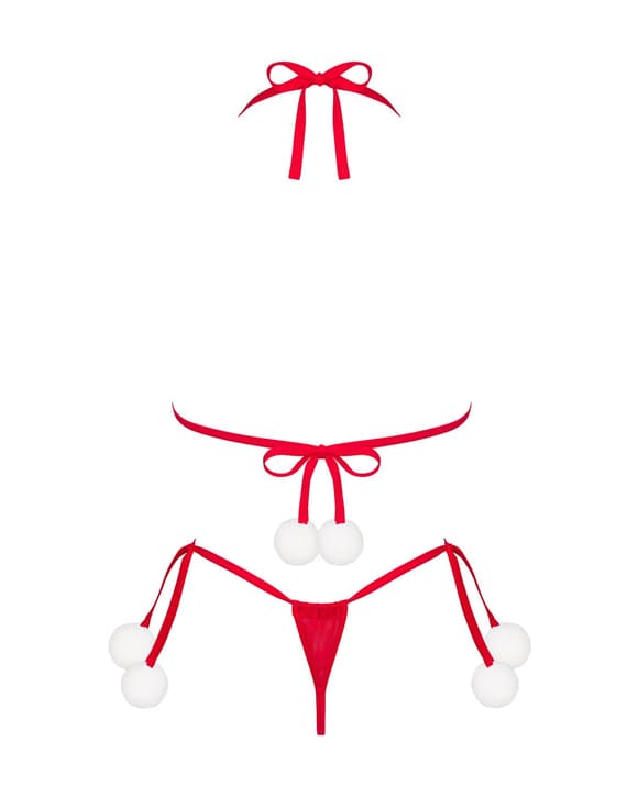 Новорічний комплект білизни з помпонами Obsessive Bobble Girl, червоний